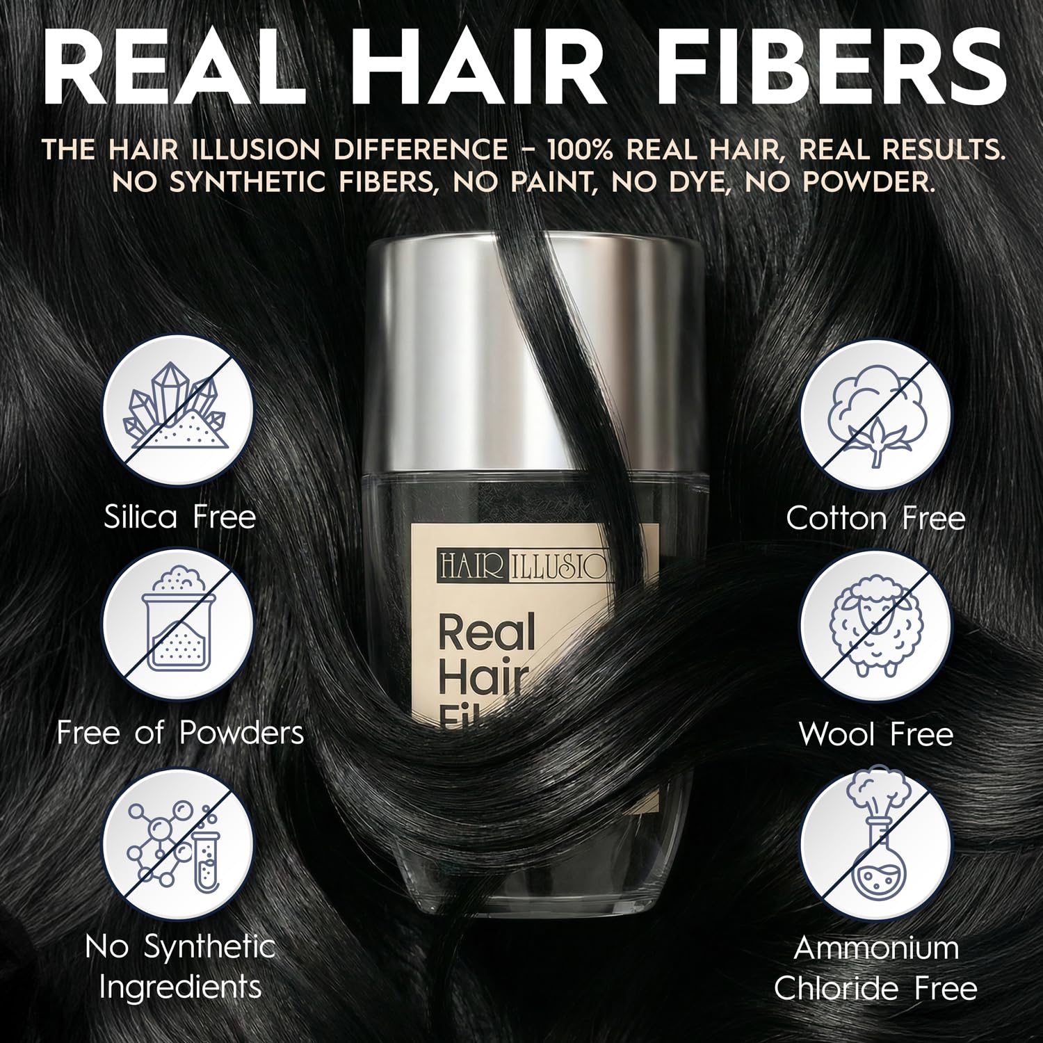 Application naturelle avec Hair Illusion pour couvrir les zones clairsemées sans trace.