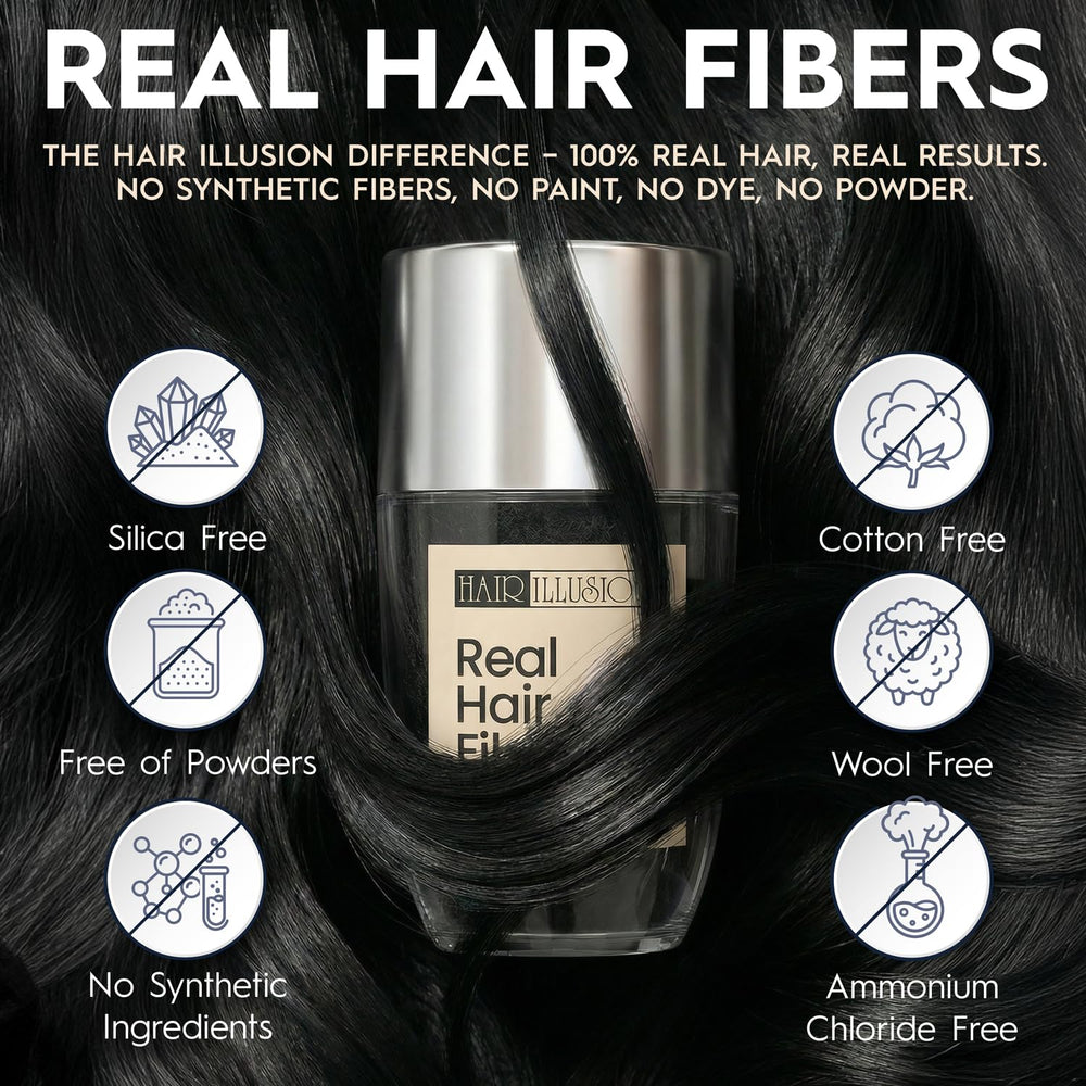Application naturelle avec Hair Illusion pour couvrir les zones clairsemées sans trace.