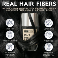 Application naturelle avec Hair Illusion pour couvrir les zones clairsemées sans trace.