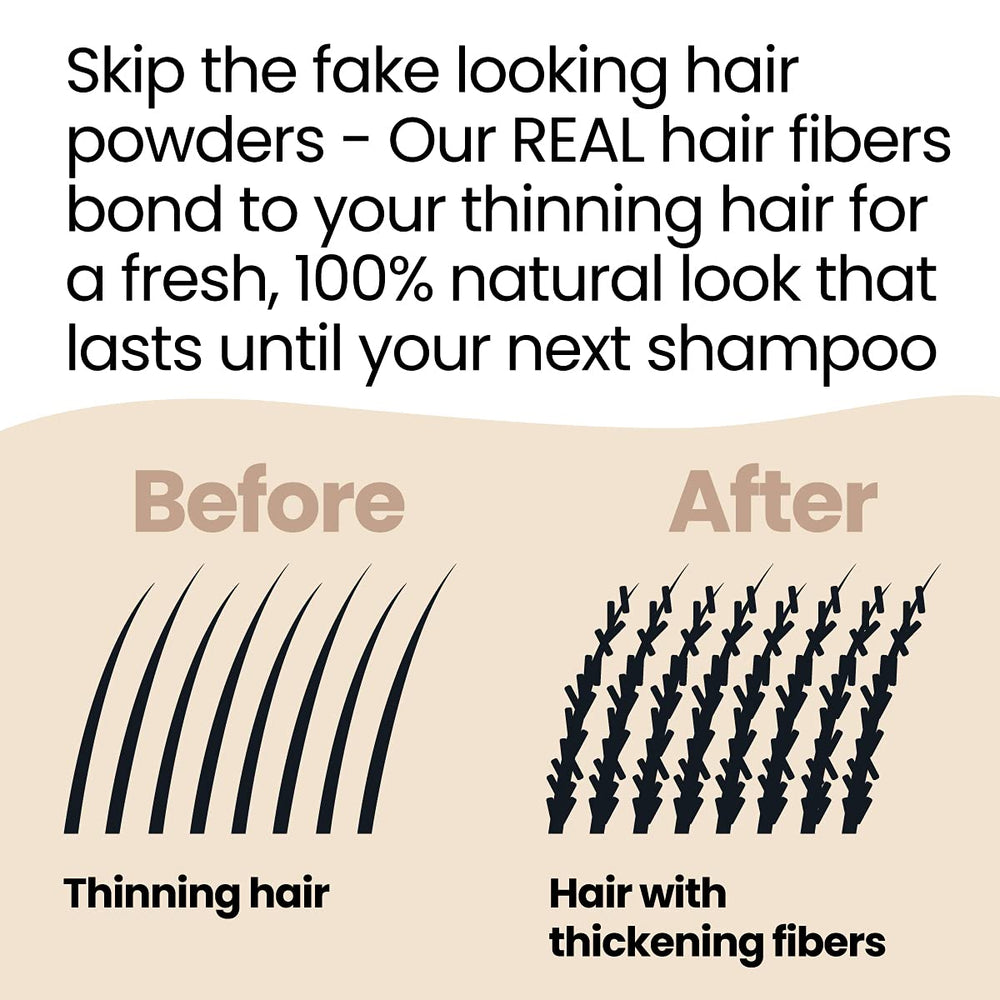 Hair Illusion dark brown fibers covering thinning spots on scalp for confidence.