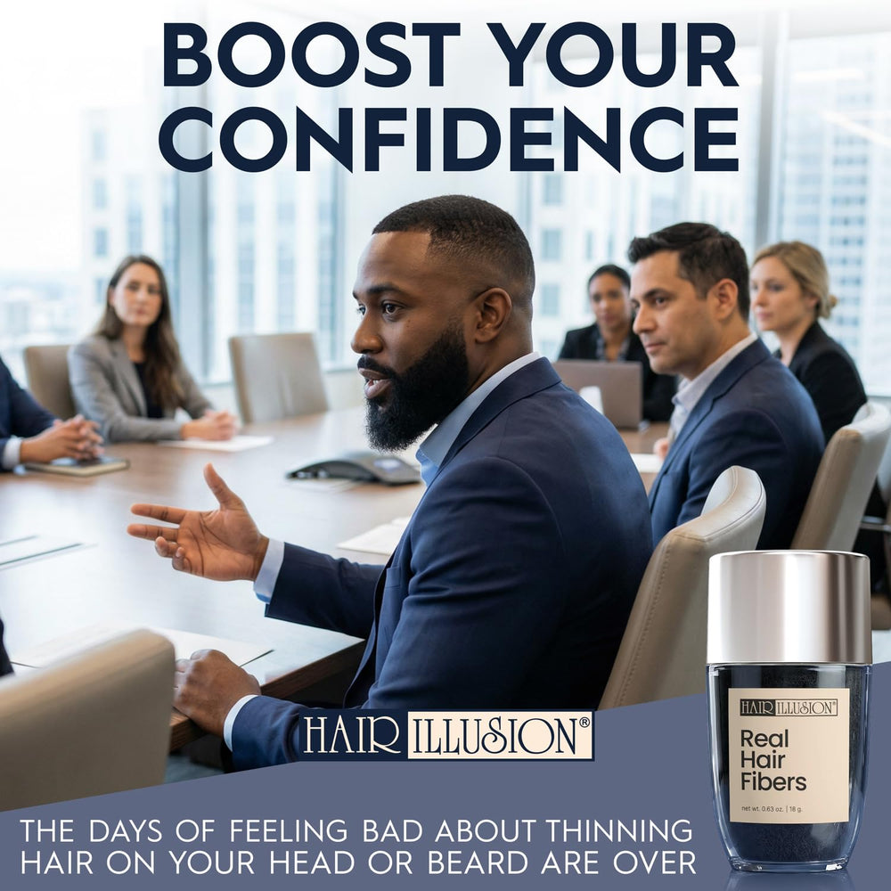 Tenue durable toute la journée grâce au Hair Illusion et à ses fibres noires.