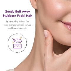 Hair Off Facial Buffer uso circular para retirar vello con delicadeza.