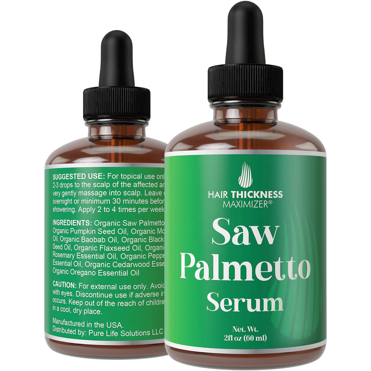 Hair Thickness Maximizer Serum palmetto en frasco para un aspecto más grueso del cabello