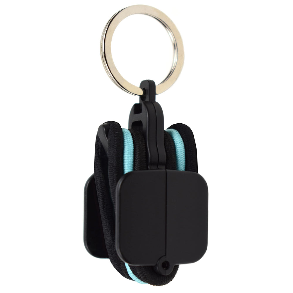 Hair Tie Hub porta-elásticos portátil negro, organiza ligas en movimiento.