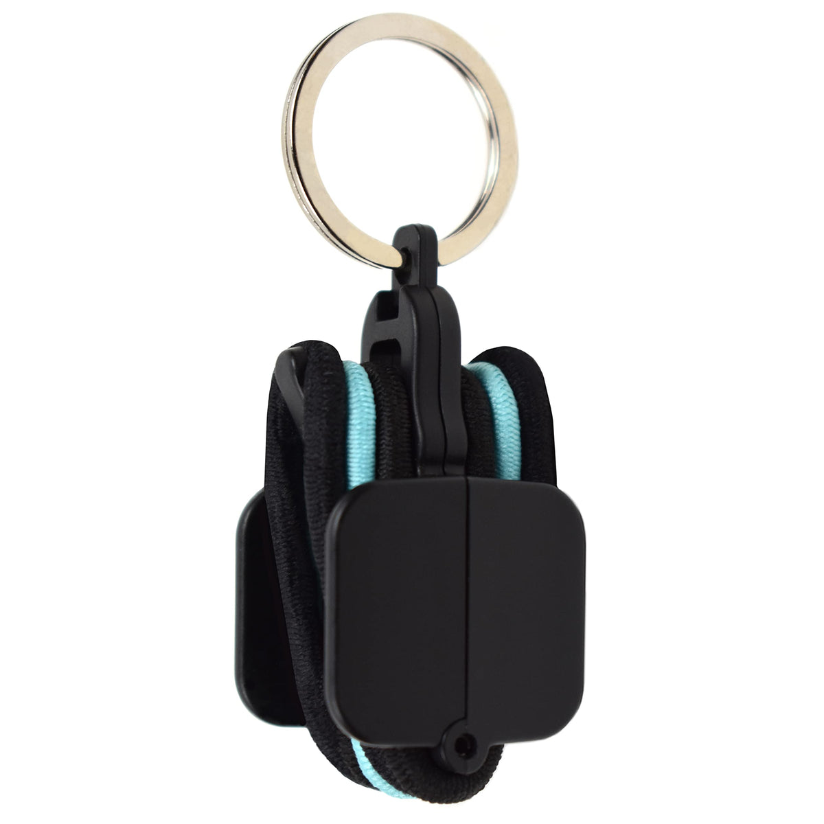 Hair Tie Hub porta-elásticos portátil negro, organiza ligas en movimiento.