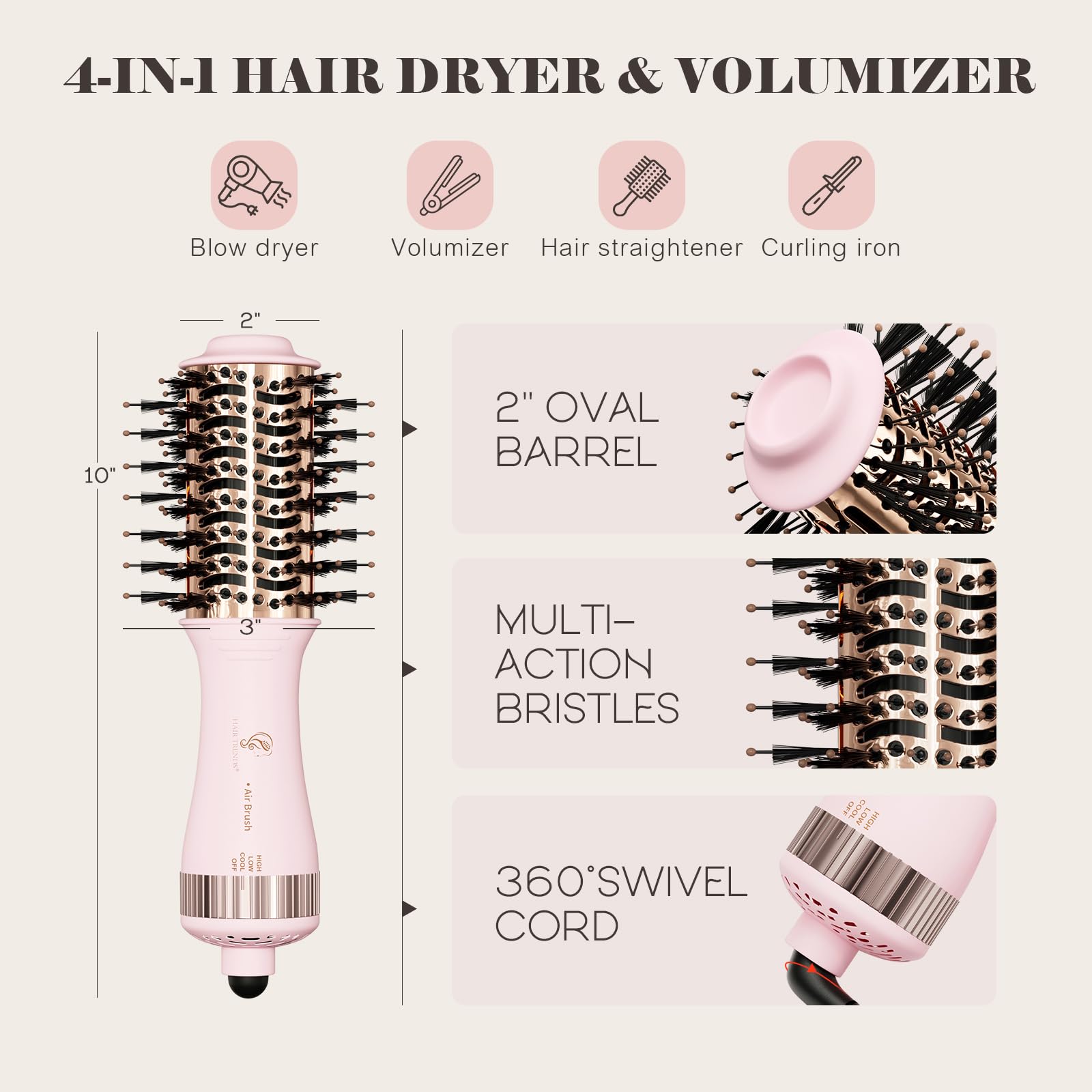 Hair Trends 4 en 1 secador-peinador para todo tipo de cabello