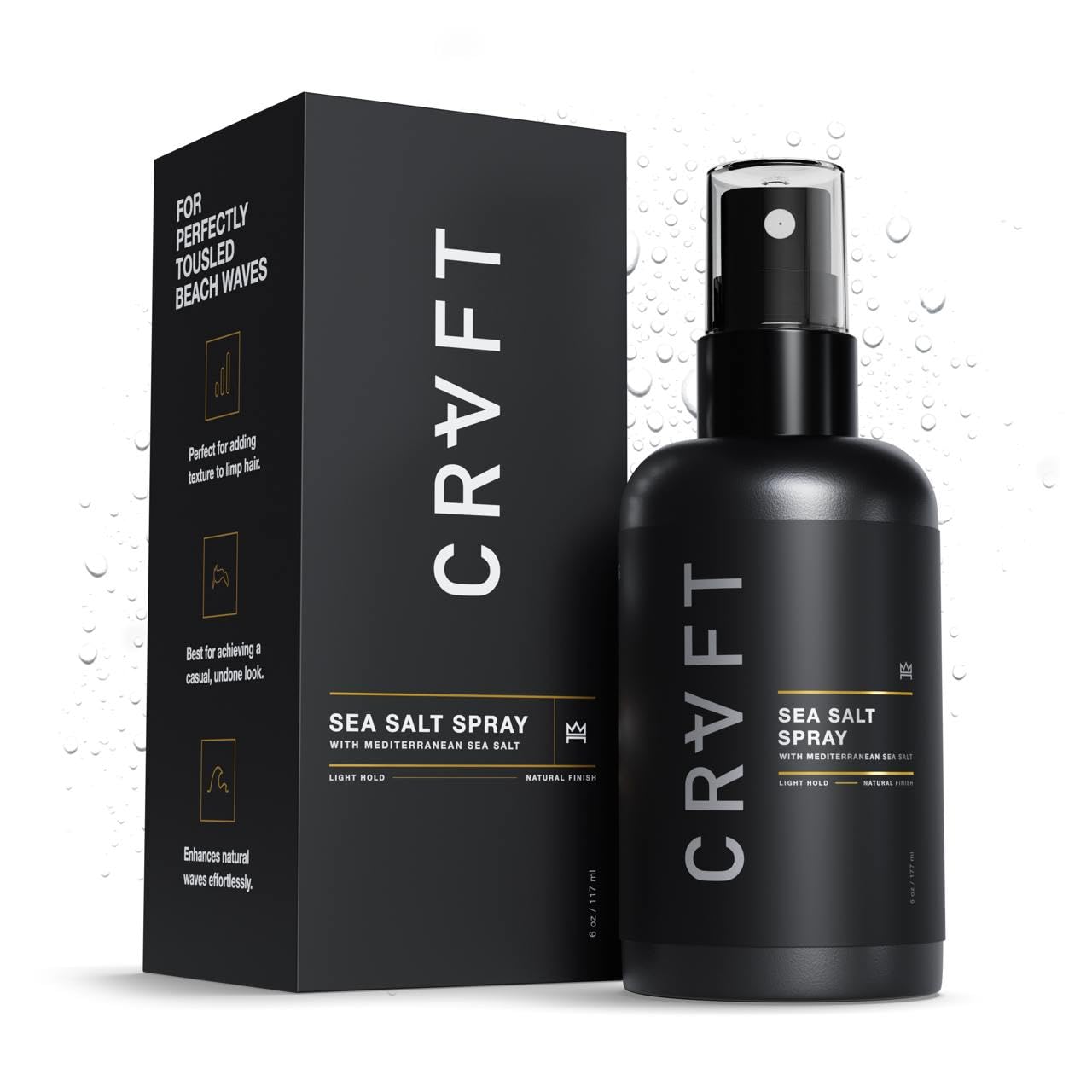 Hair Craft Co CRVFT spray sal marina en botella para volumen suave.