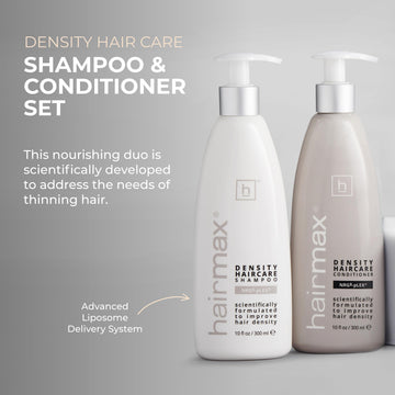 Hairmax Density Acondicionador: botella de diseño para hidratación y fortalecimiento.