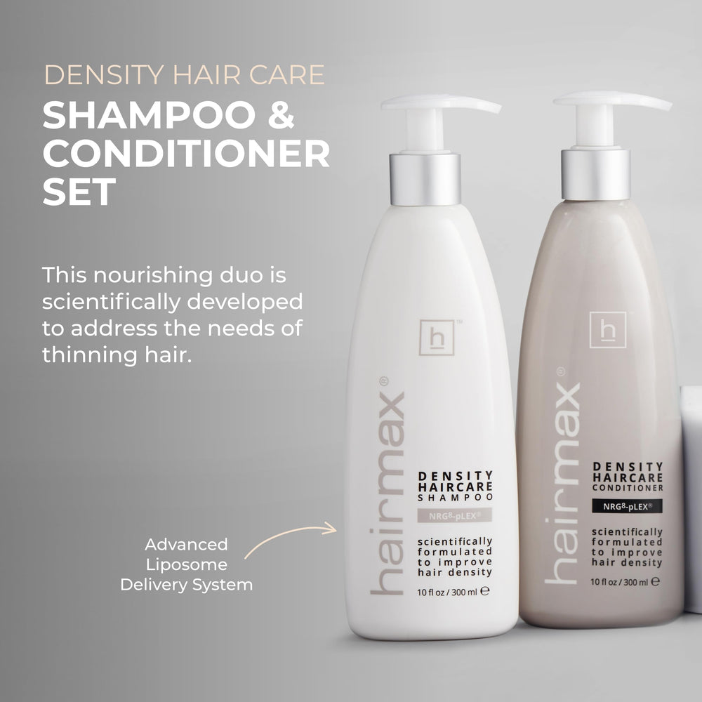 Hairmax Density Acondicionador: botella de diseño para hidratación y fortalecimiento.