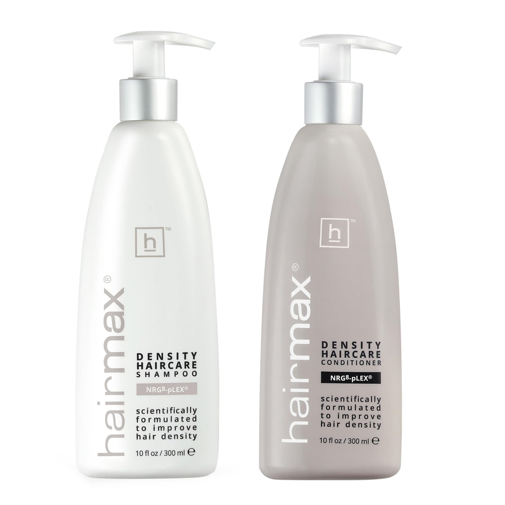 Hairmax Density Champú: botella elegante para limpieza suave y revitalizante.