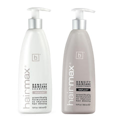 Hairmax Density Champú: botella elegante para limpieza suave y revitalizante.