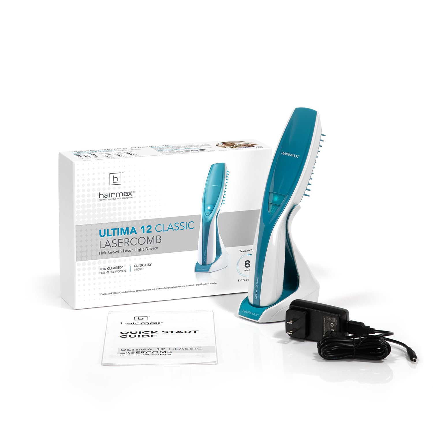 Hairmax Ultima 12 Clásico, indicación de luz roja para apoyo capilar diario.