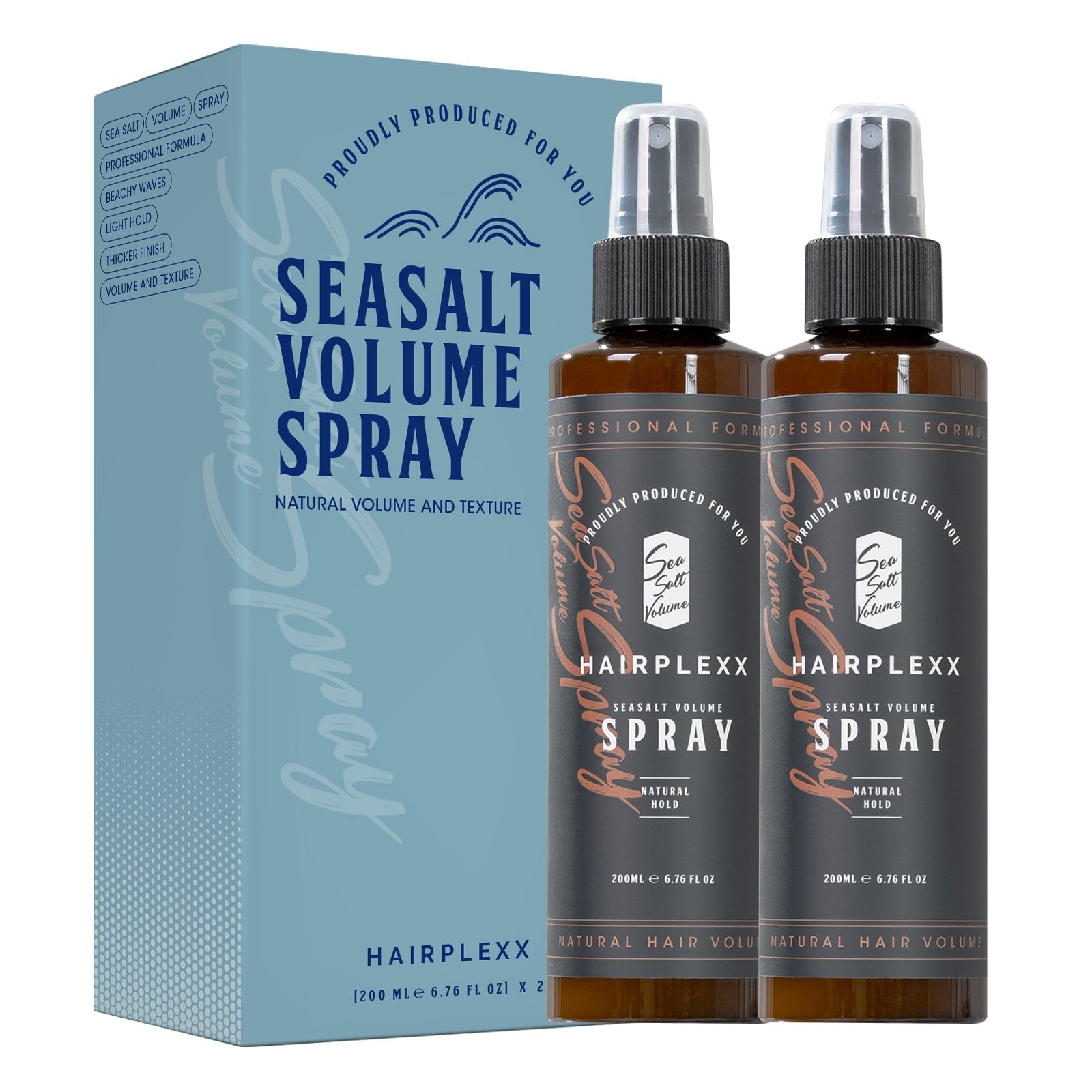 Hairplexx Sea Salt Volume Spray bottle front for beach-ready texture