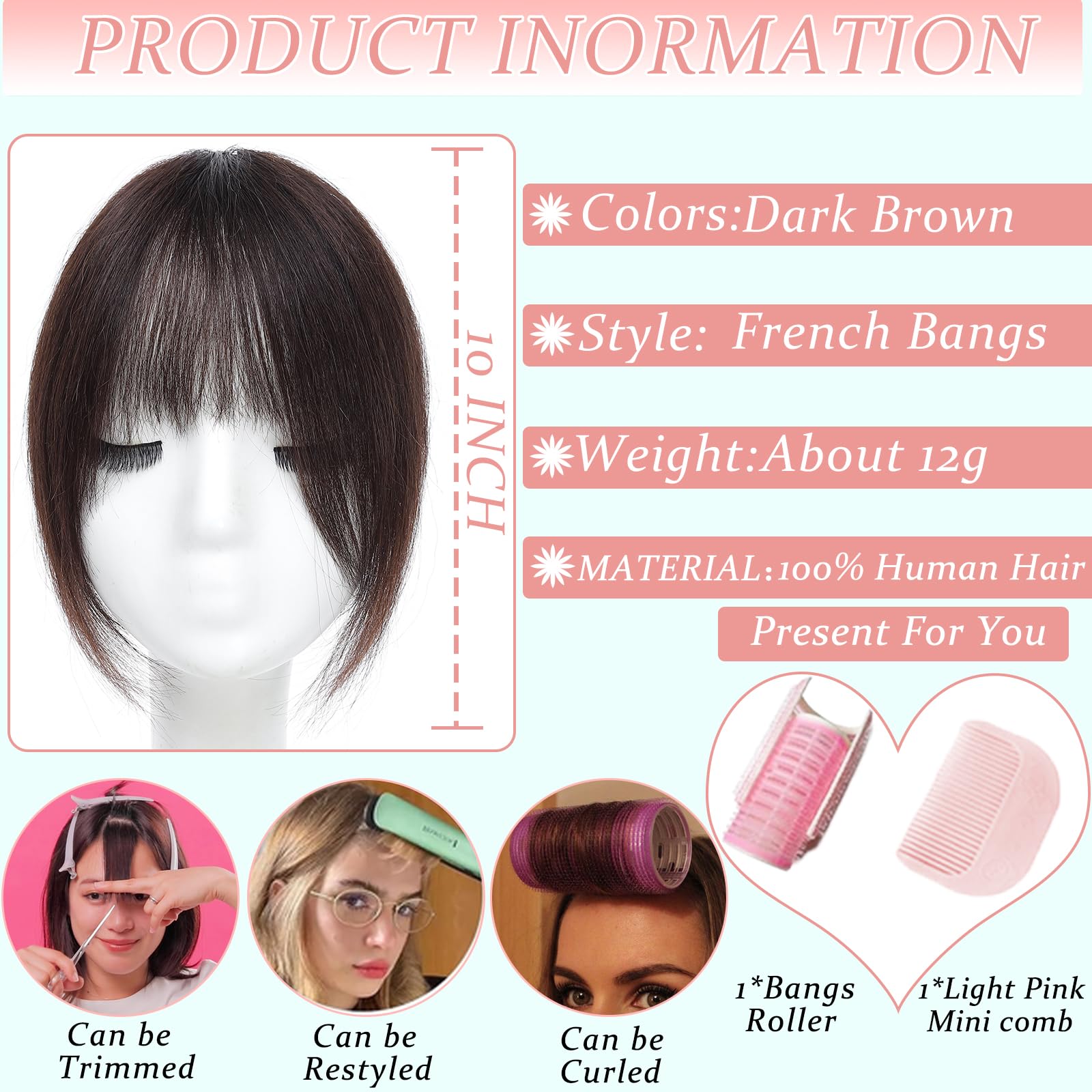 HAITOO clip-in bangs close-up showing real human hair texture