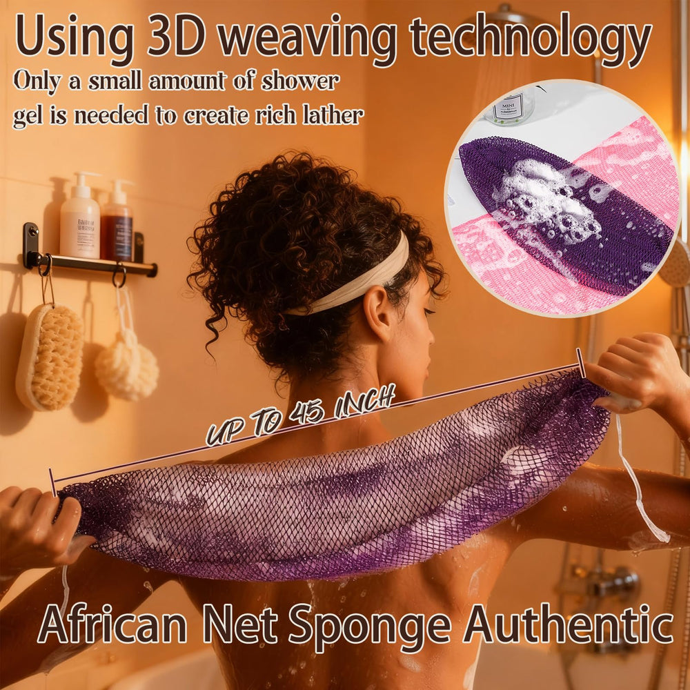 HAITOO esponja de red africana auténtica en colores púrpura, rosa y oliva, textura exfoliante