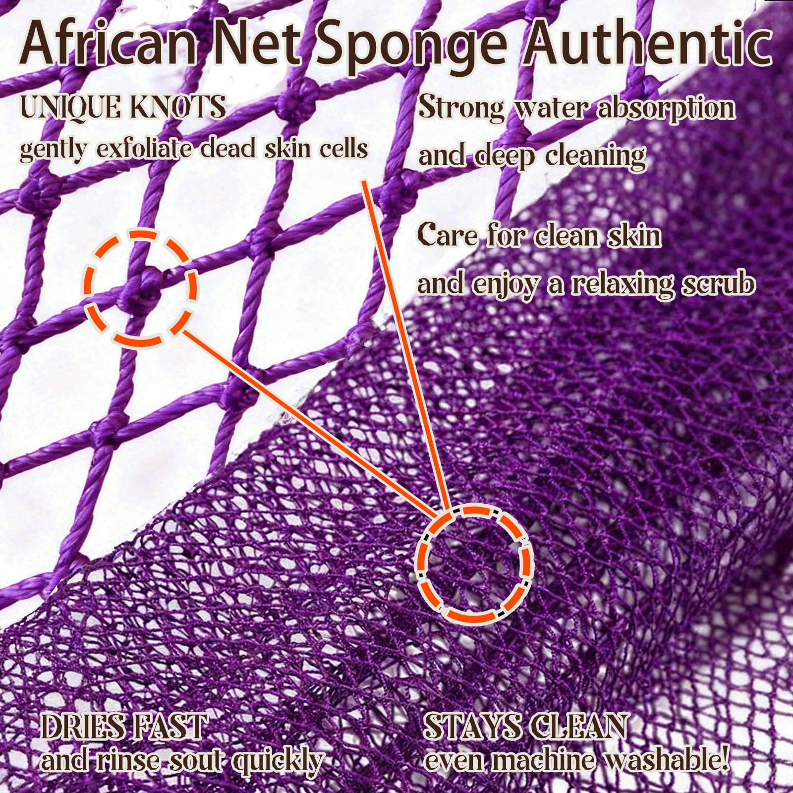 HAITOO esponja de red africana auténtica, vista posterior, mango cómodo para un agarre estable