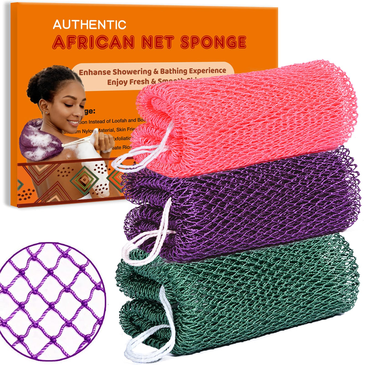 HAITOO esponja de red africana auténtica, vista frontal, ideal para exfoliar suavemente