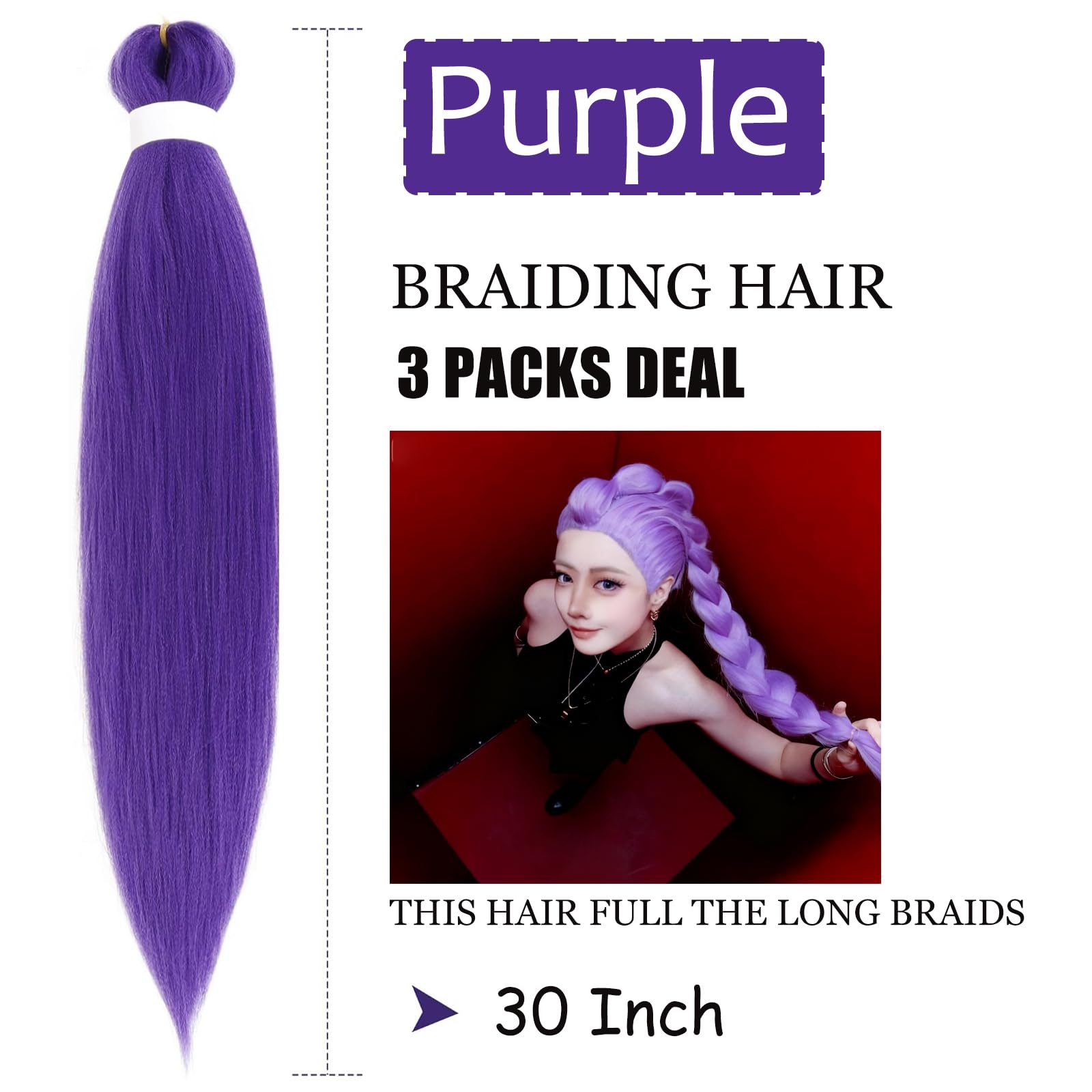 Extensiones crochet moradas de HAITOO, 3 paquetes para look completo.