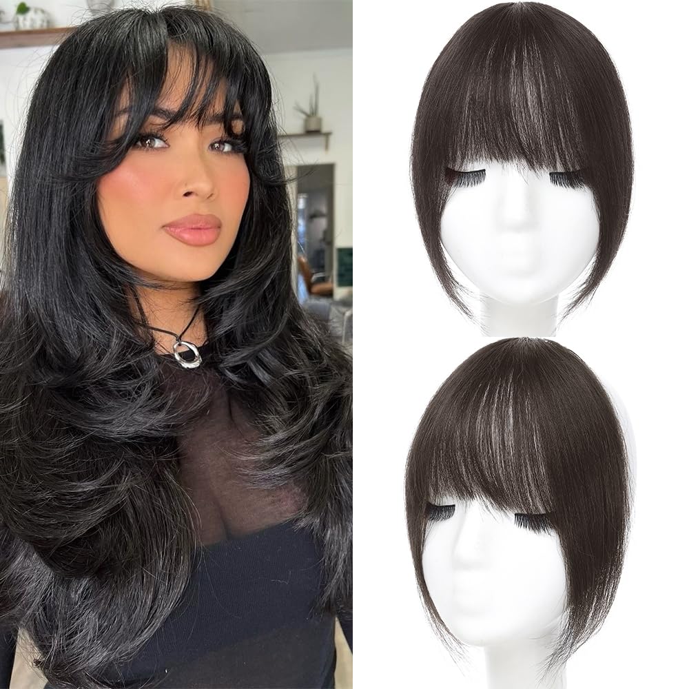 HAITOO flequillo francés negro con broches de sujeción, instalación rápida para un look natural.