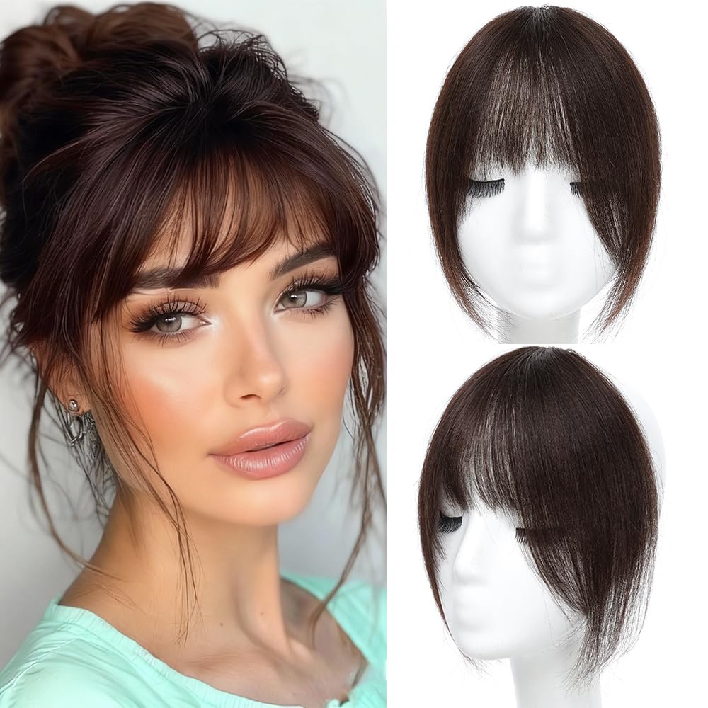 HAITOO French bangs clip in dark brown for natural daily wear