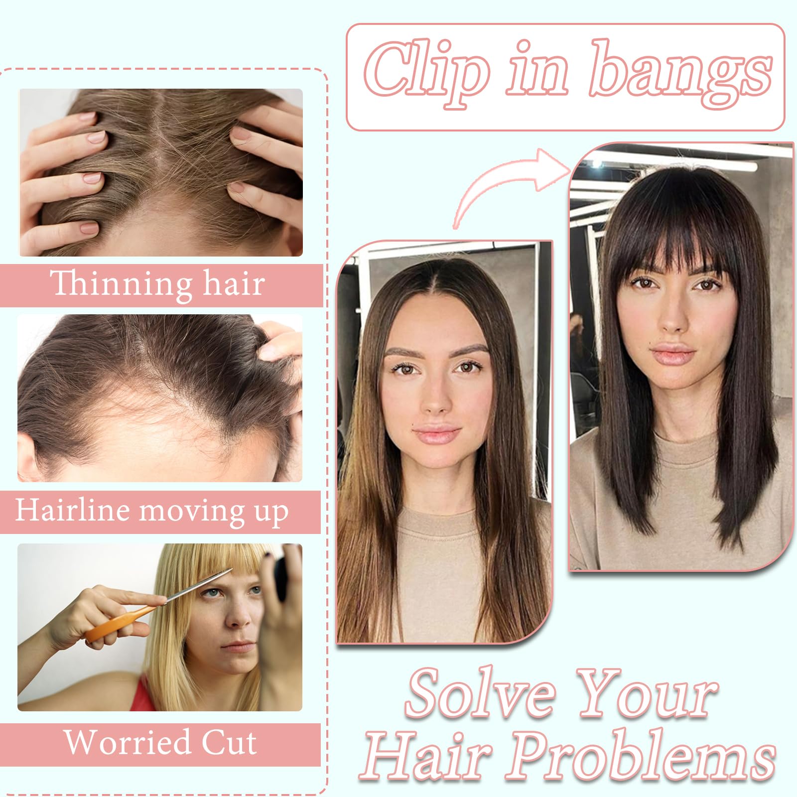 HAITOO natural blend bangs clip demonstrating seamless integration