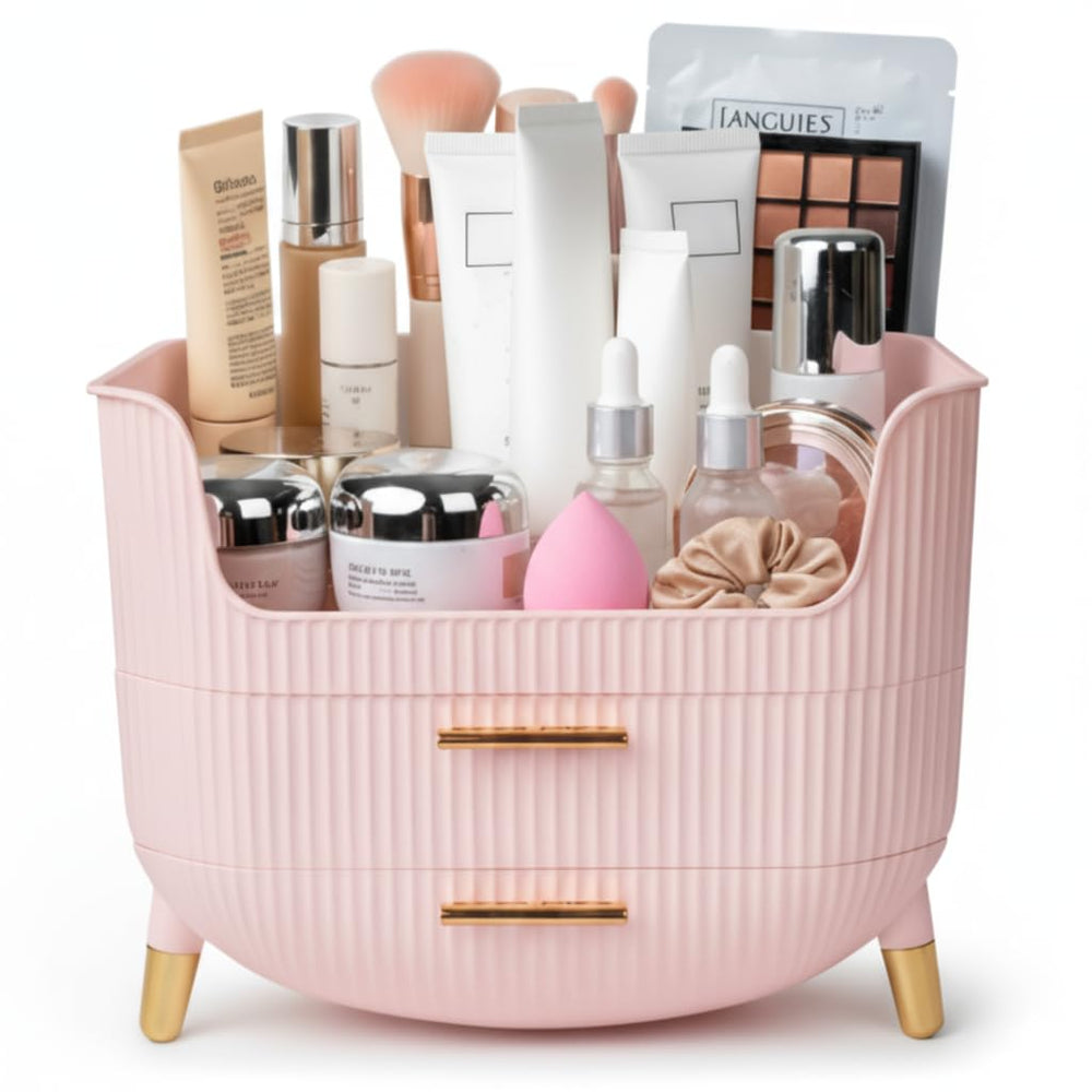 HALAFE Organizador de maquillaje con cajones rosados para mantener tus productos ordenados.