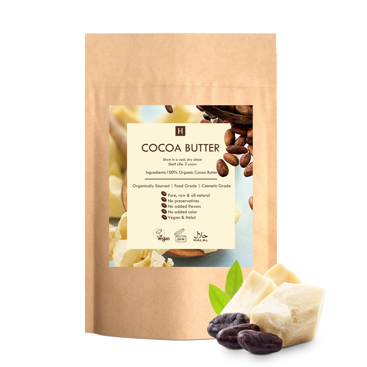 HalalEveryDay manteca de cacao 5 libras, bolsa cruda, lista para lociones.