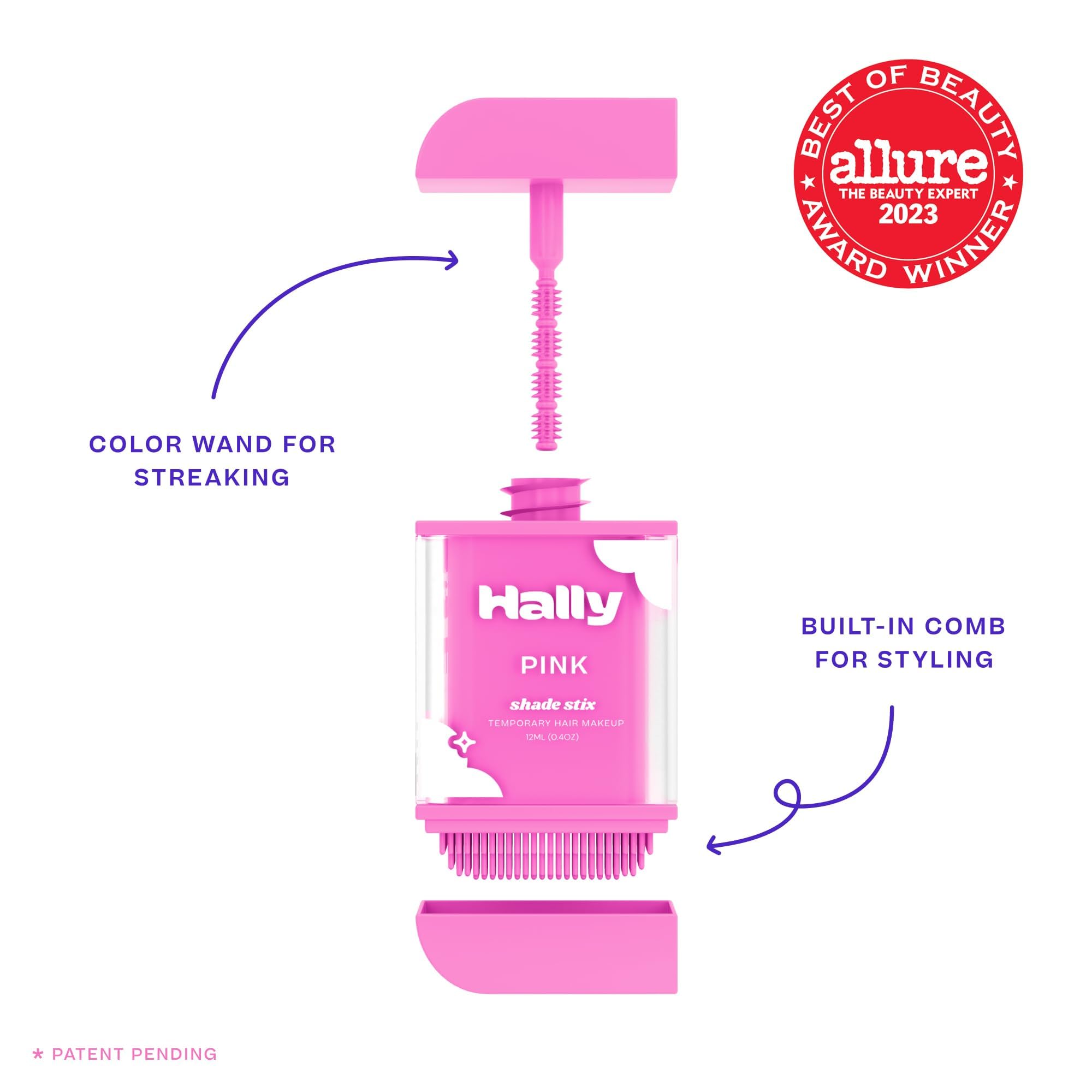 Hally Hair Shade Stix rosa con peine integrado para aplicación uniforme