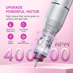Halmai fresa eléctrica para uñas, alta velocidad de 40000 rpm, pulido preciso