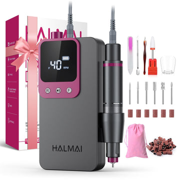 HALMAI lima eléctrica para uñas, enfoque en acabado profesional y precisión.