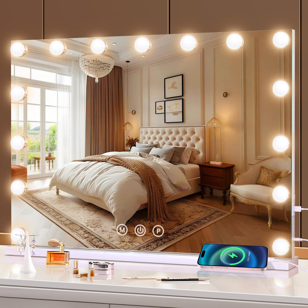 Halumao espejo de maquillaje con luces frontales para aplicación precisa.