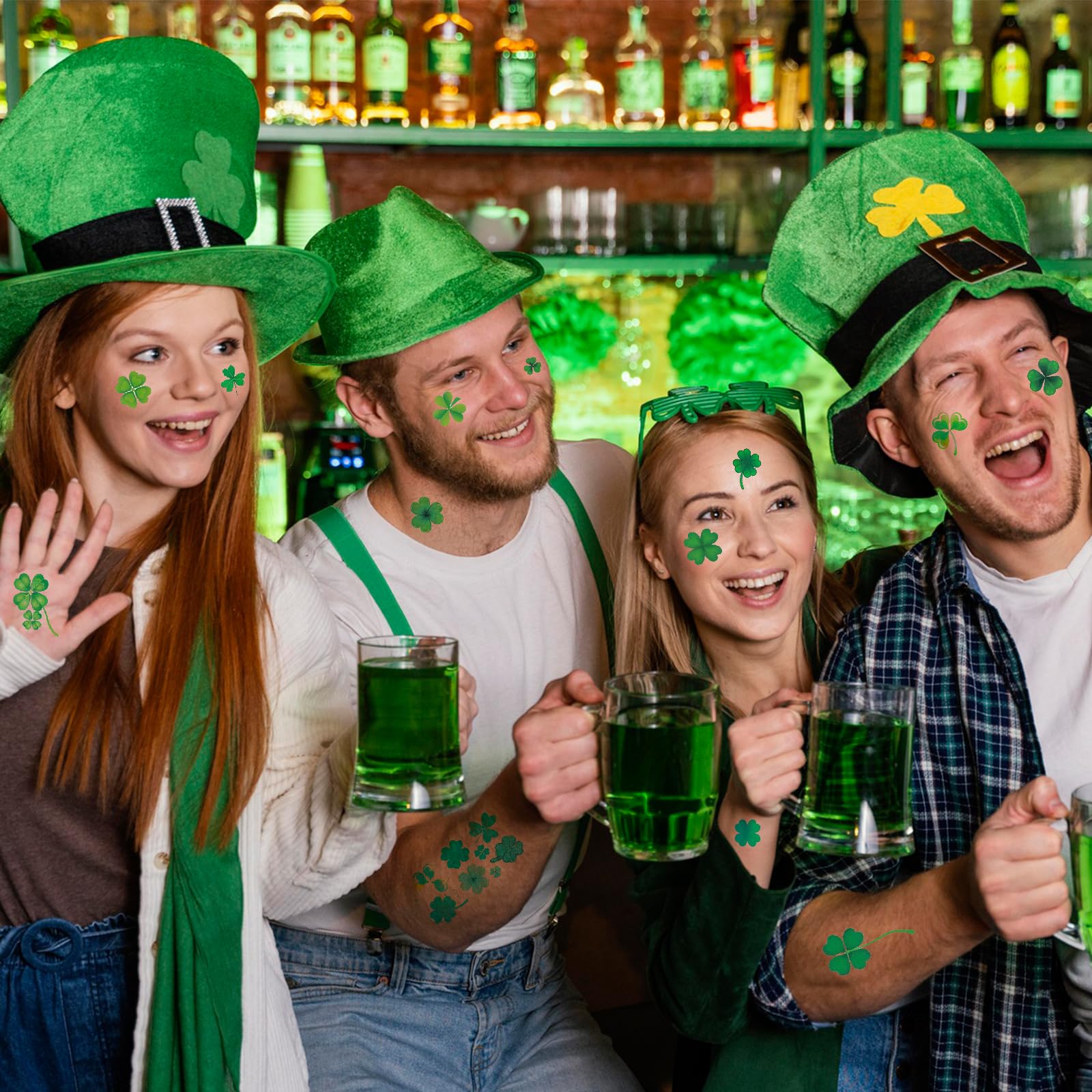 Pegatinas faciales Hamiutci Día de San Patricio trébol para decorar la cara.