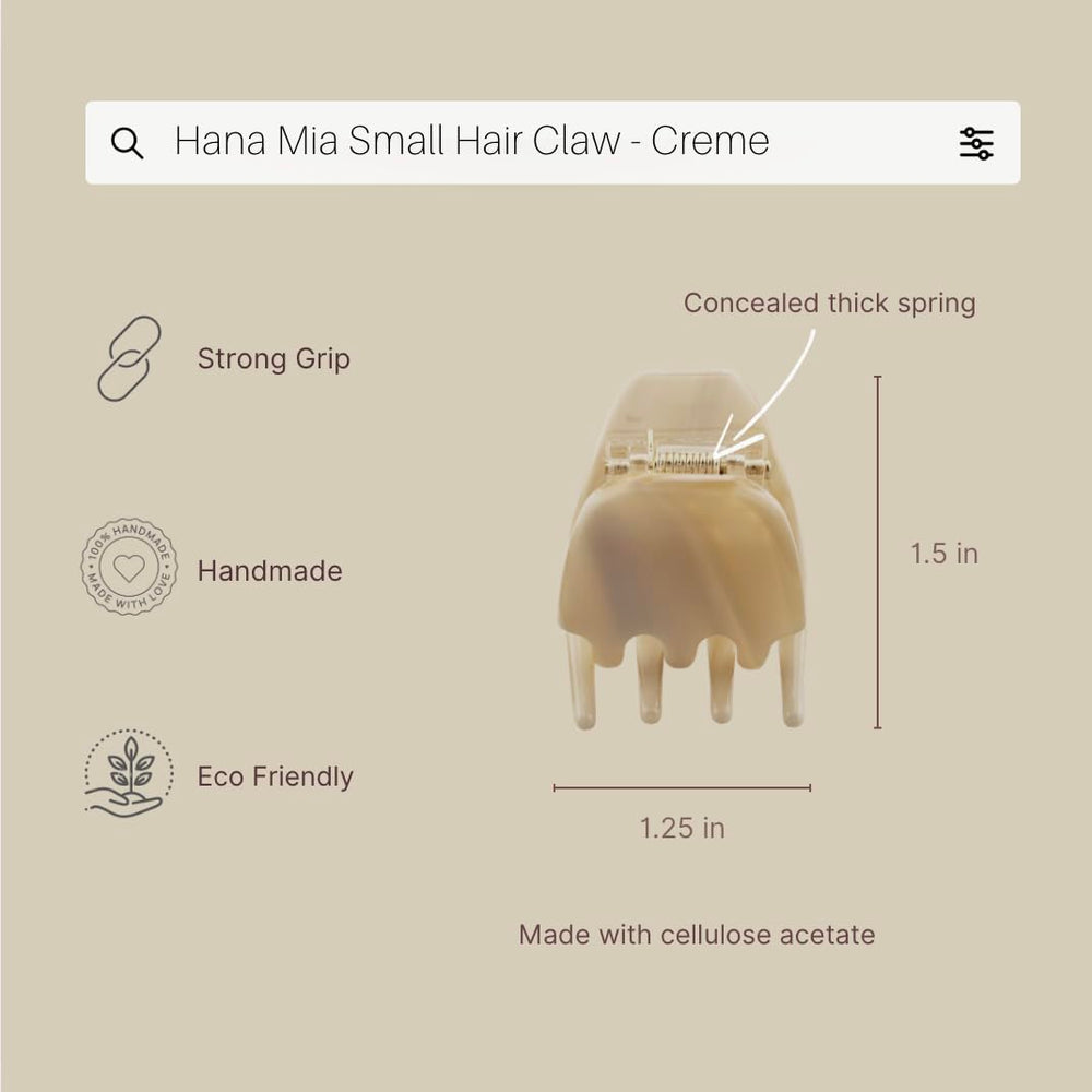 Hana Mia clip crema brillo suave para acabado elegante diario.
