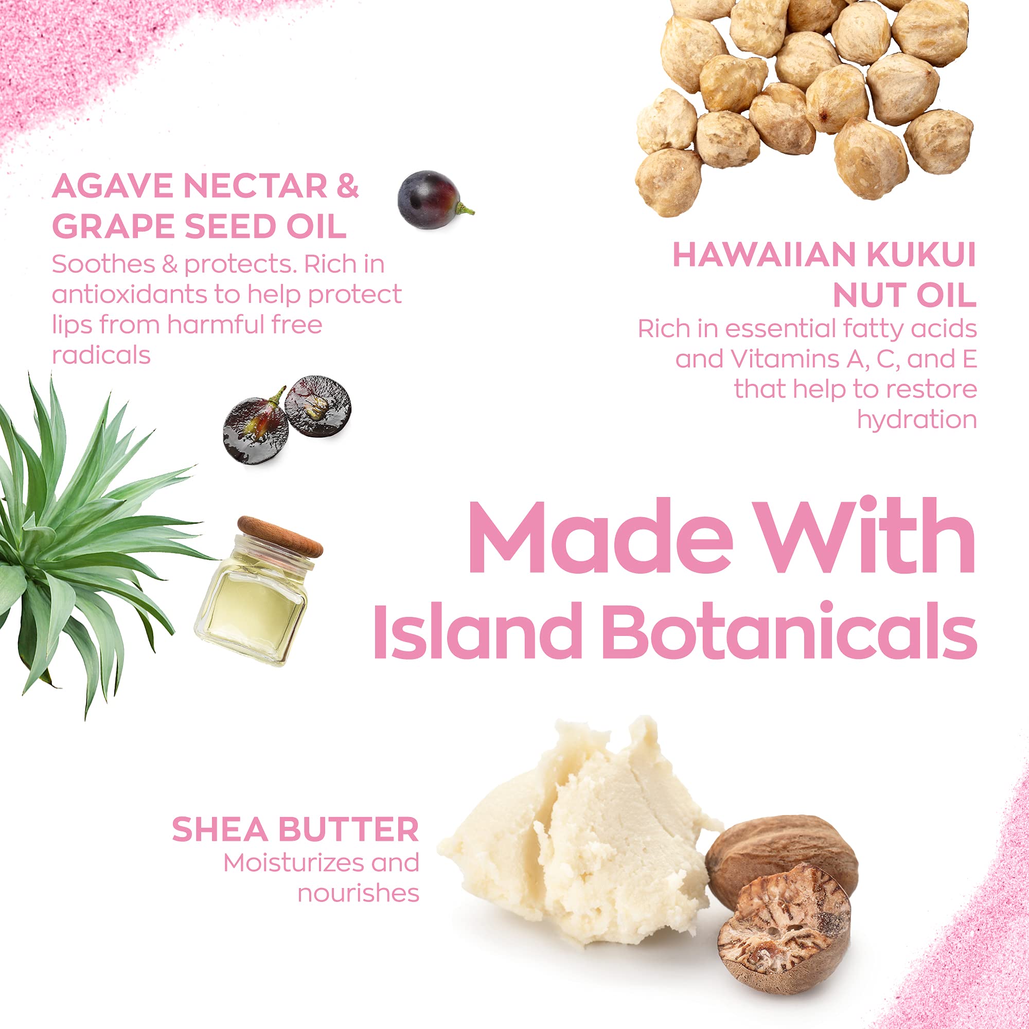 Ingredientes Kukui de Hanalei nutren y protegen los labios.