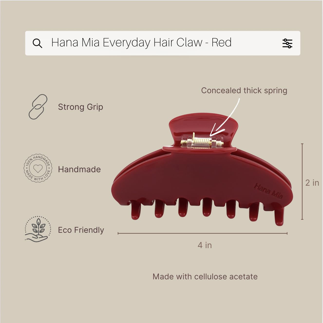 Clip resistente Hana Mia para cabello grueso y uso diario.