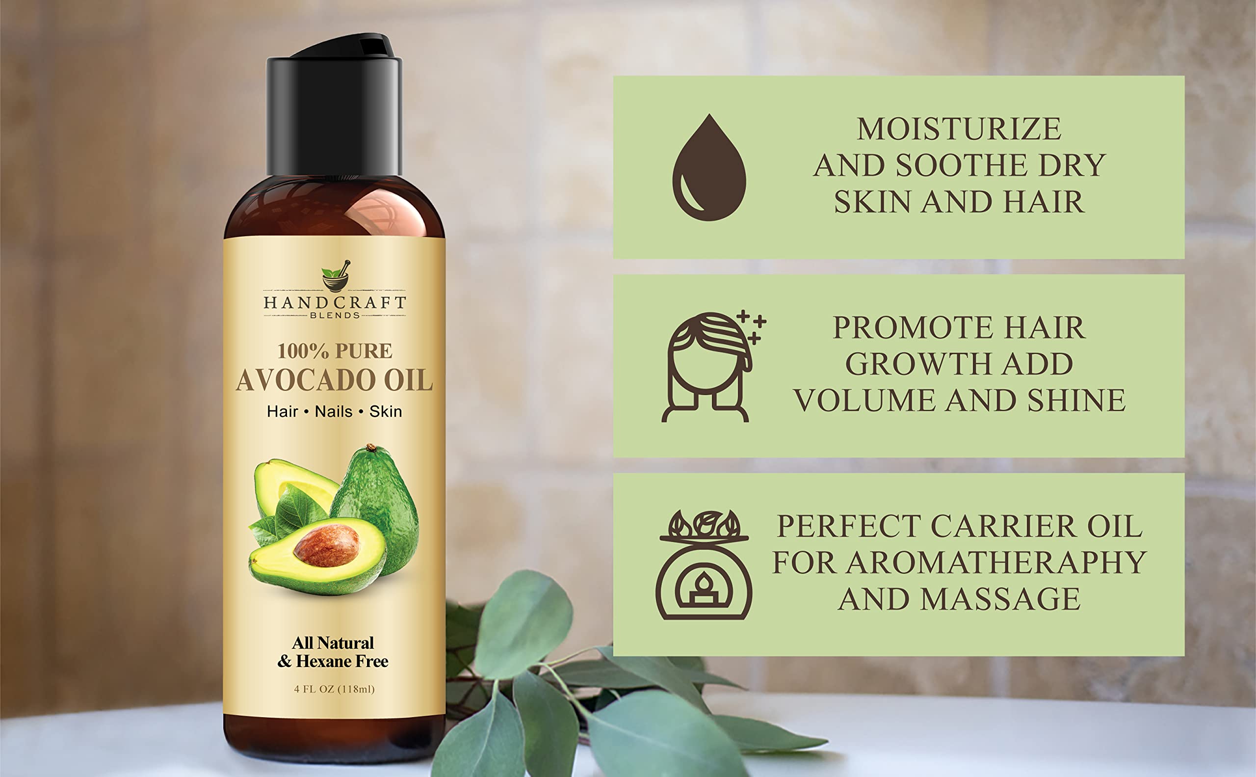 Aceite de aguacate Handcraft Blends para piel suave y masaje corporal.
