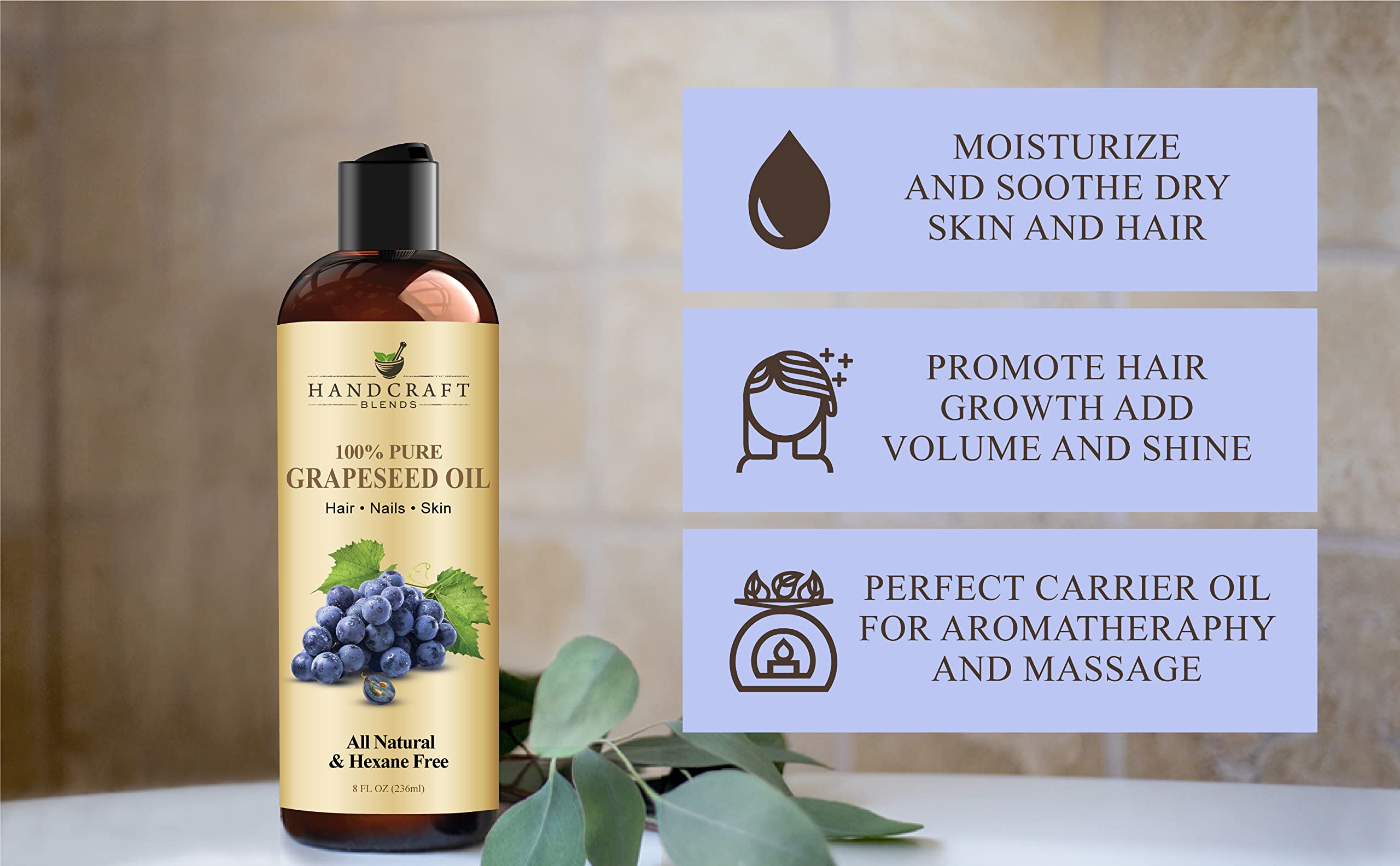 Handcraft Blends Aceite de Semilla de Uva, ideal para aromaterapia y masaje suave