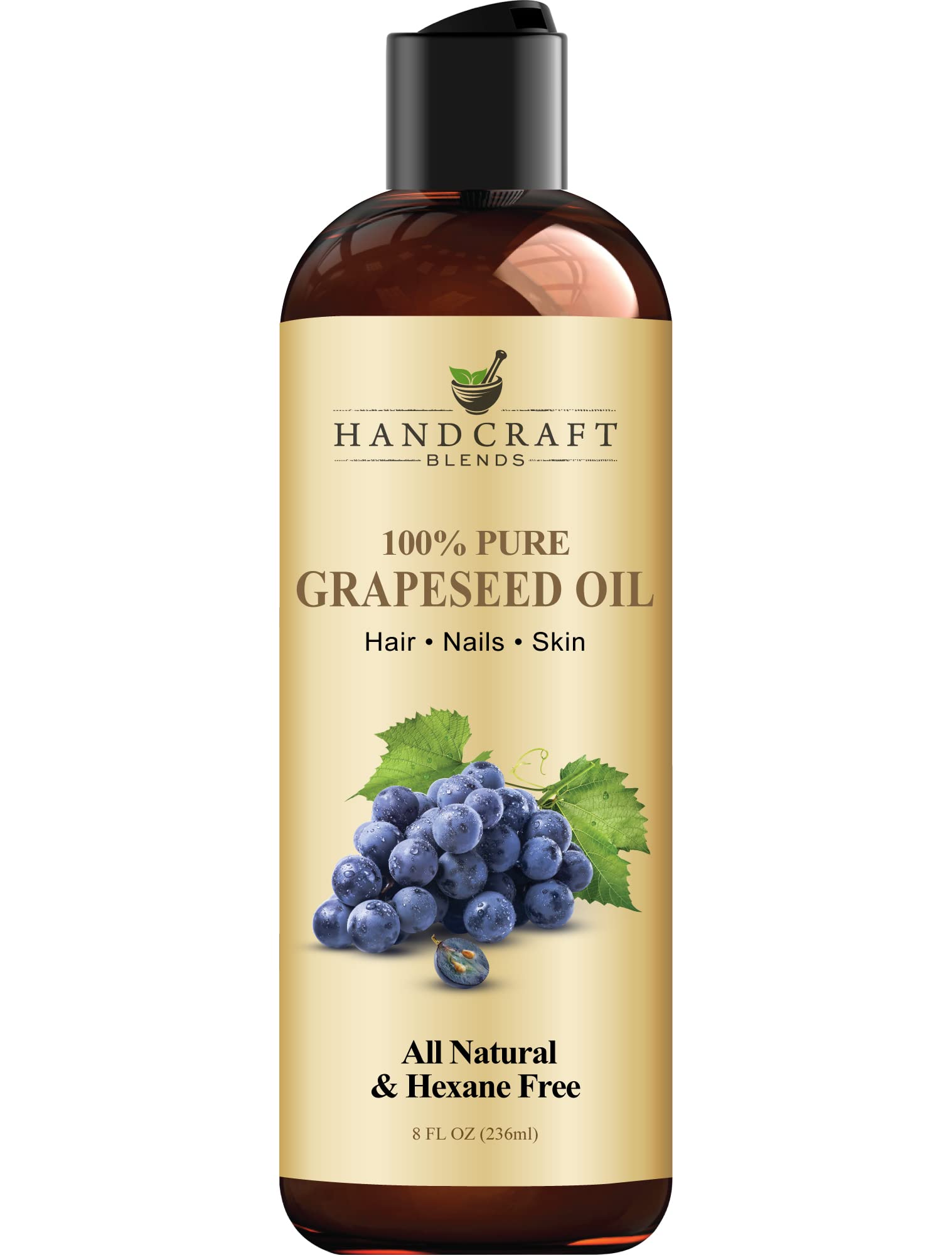 Handcraft Blends Aceite de Semilla de Uva, botella de vidrio para uso diario en piel