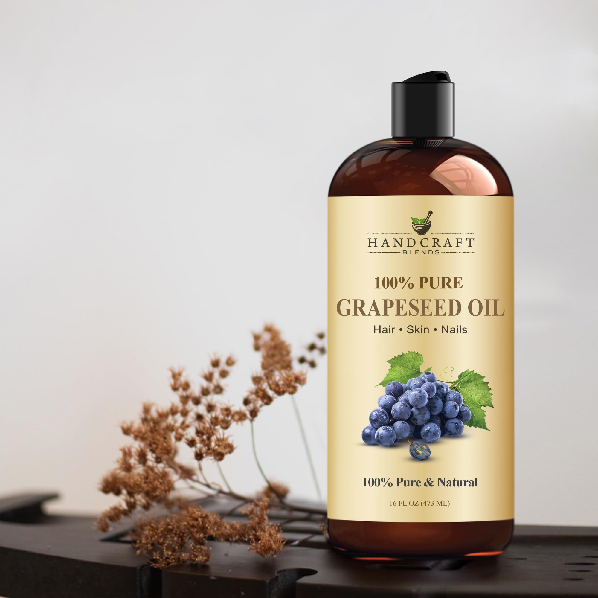 Handcraft Blends Aceite de uva, uso en cabello para brillo natural.