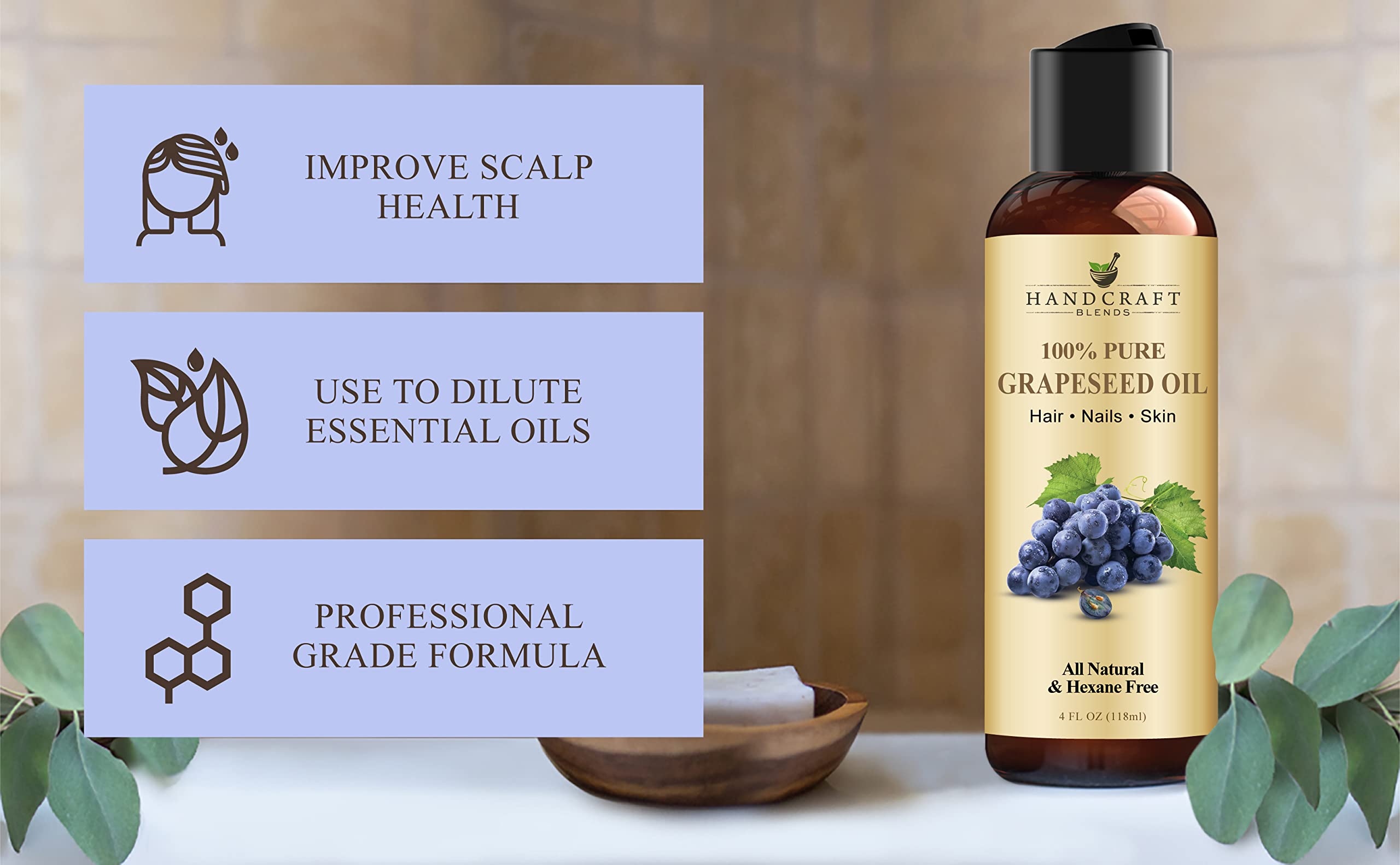Handcraft Blends Aceite de uva para masaje, piel relajada.