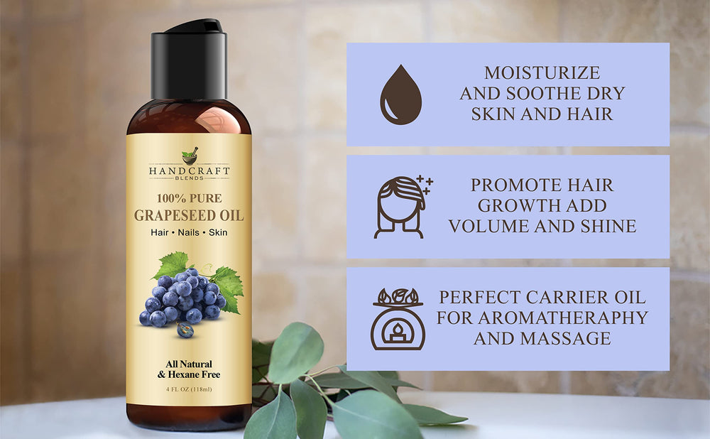 Handcraft Blends Aceite de uva nutritivo, vitamina para piel y cabello.