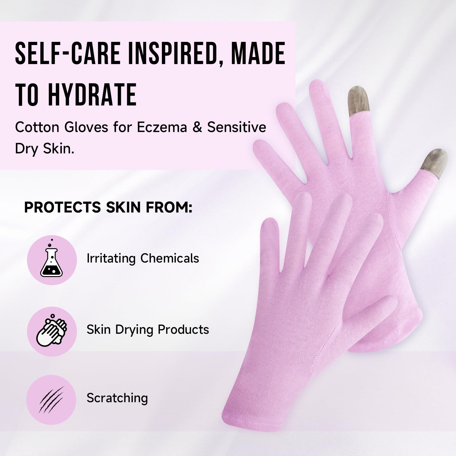 Guantes HandLove con textura suave de algodón para piel sensible.