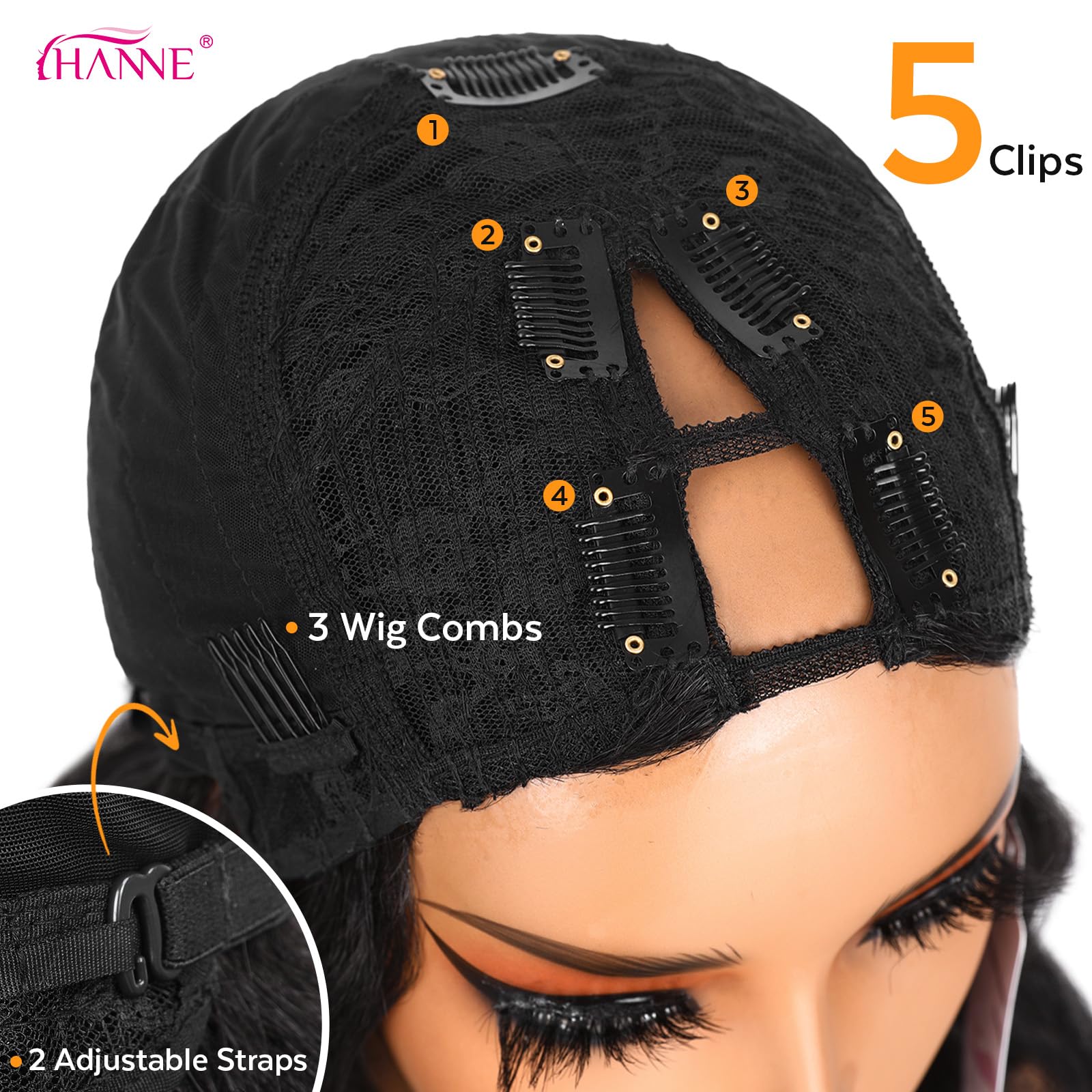 HANNE Yaki Curly V-Parte Peluca cuidado fácil para principiantes.