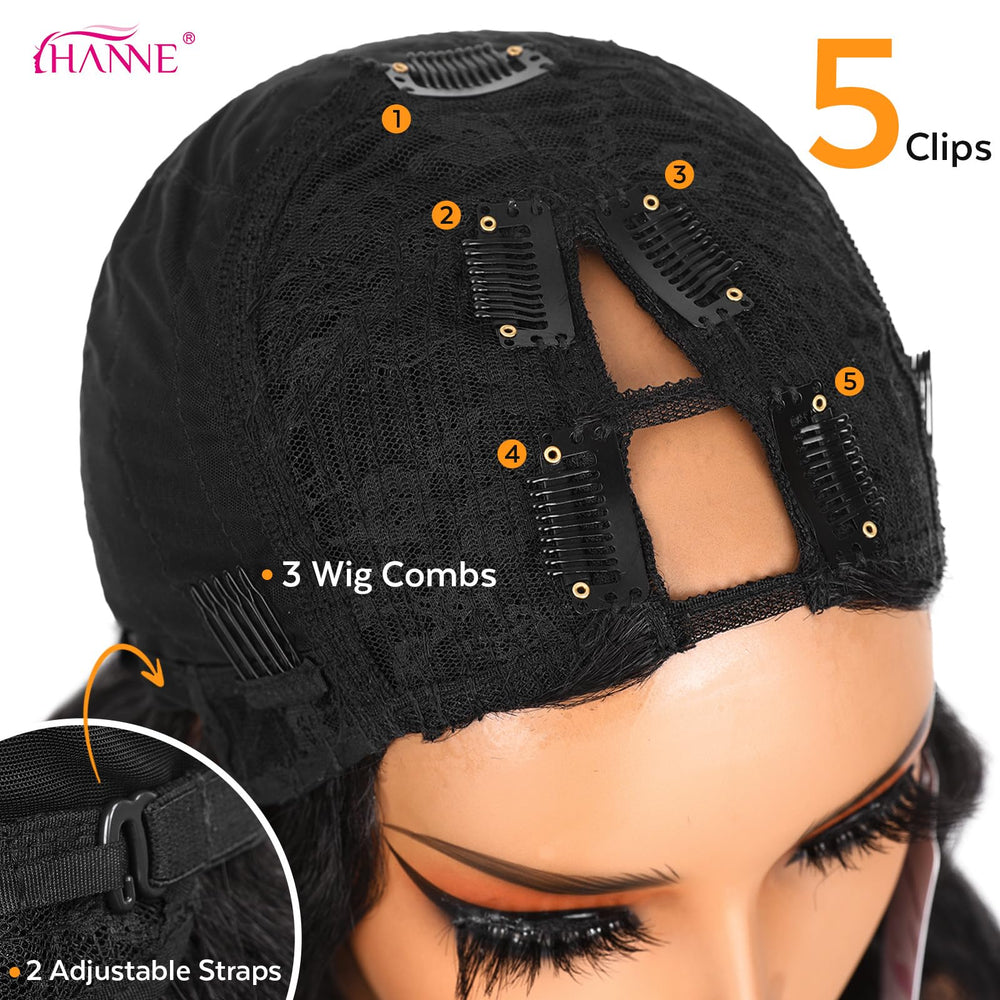 HANNE Yaki Curly V-Parte Peluca cuidado fácil para principiantes.