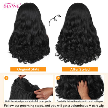 HANNE Yaki Curly V-Parte Peluca interior cómodo para uso prolongado.