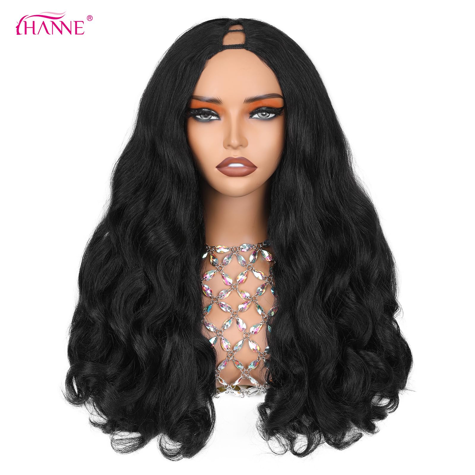 HANNE Yaki Curly V-Parte Peluca look para eventos elegante.