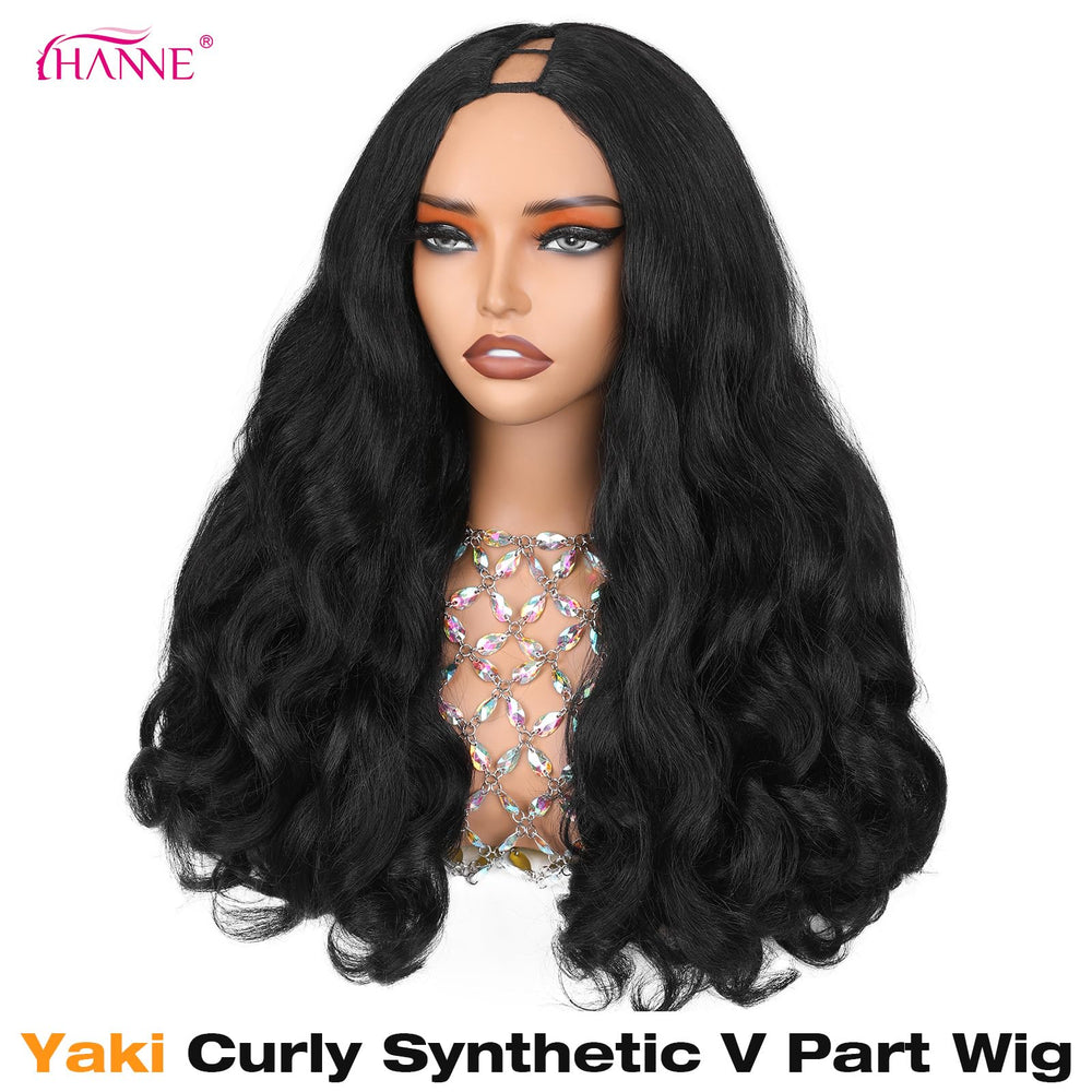 HANNE Yaki Curly V-Parte Peluca rizos definidos para eventos y diario.