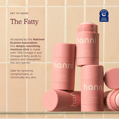 Fórmula sin fragancia de HANNI Fatty, adecuada para piel sensible.