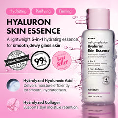 Hanskin Hyaluron Skin Essence Toner, aplicación suave que suaviza y refresca la piel.