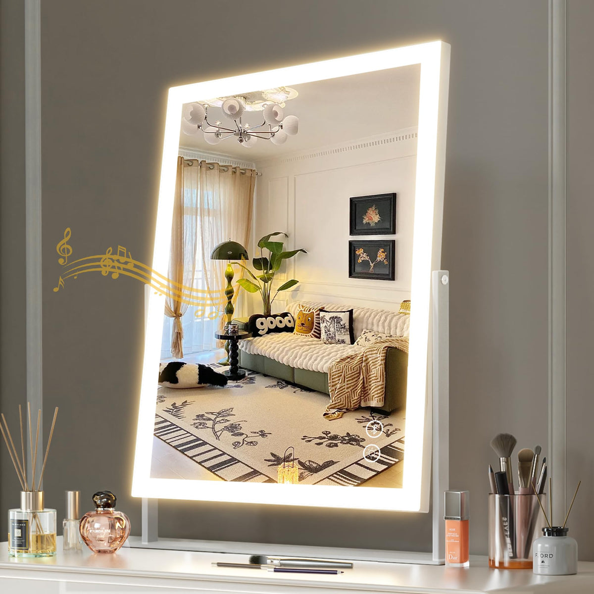 Hansong Espejo con luces, vista frontal nítida para un maquillaje preciso y cómodo.